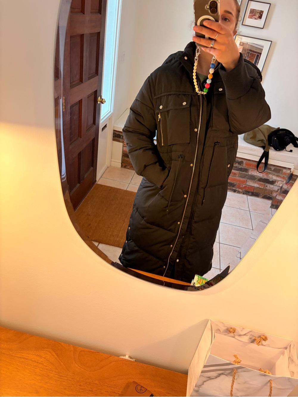 Sandro - gorgeous Long Quilted Black Hooded Coat - Women's